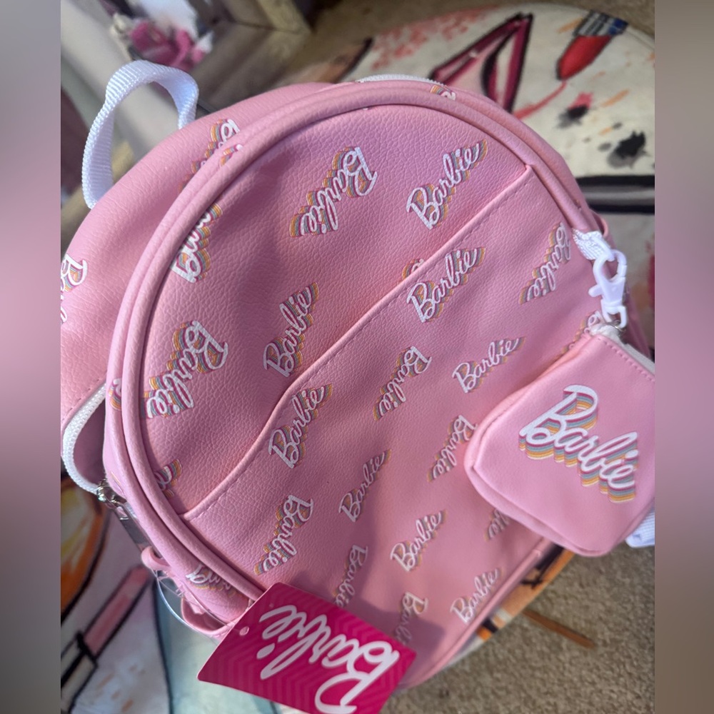 Mattel ‘barbie’ pink faux leather mini zipper backpack & coin purse set - Picture 10 of 11